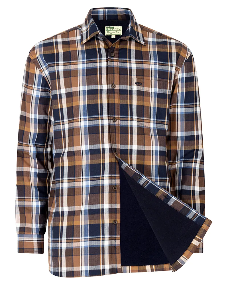 Hoggs Of Fife Arran Microfleece Lined Cotton Shirt - Navy/Brown-1
